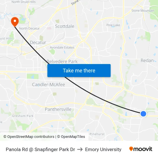 Panola Rd @ Snapfinger Park Dr to Emory University map