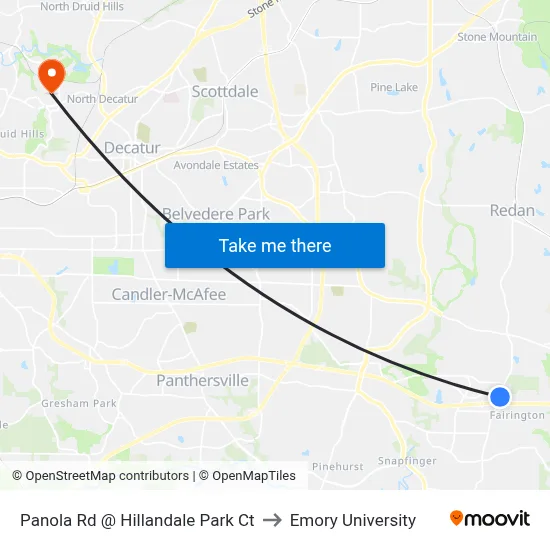 Panola Rd @ Hillandale Park Ct to Emory University map