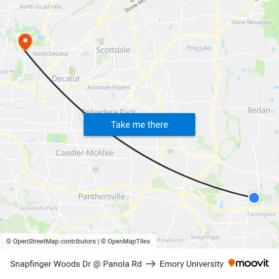 Snapfinger Woods Dr @ Panola Rd to Emory University map