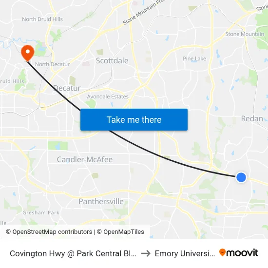 Covington Hwy @ Park Central Blvd to Emory University map