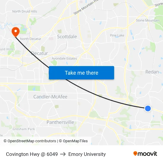 Covington Hwy @ 6049 to Emory University map