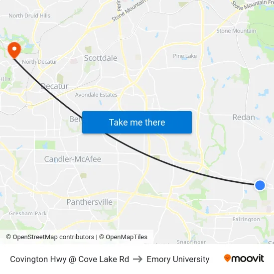 Covington Hwy @ Cove Lake Rd to Emory University map