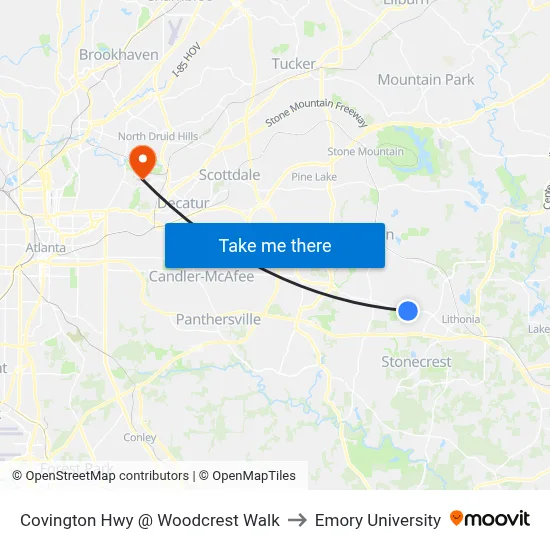 Covington Hwy @ Woodcrest Walk to Emory University map