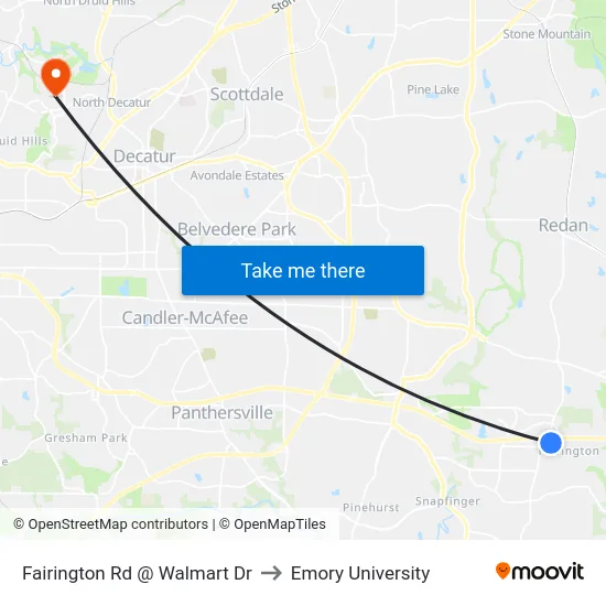 Fairington Rd @ Walmart Dr to Emory University map
