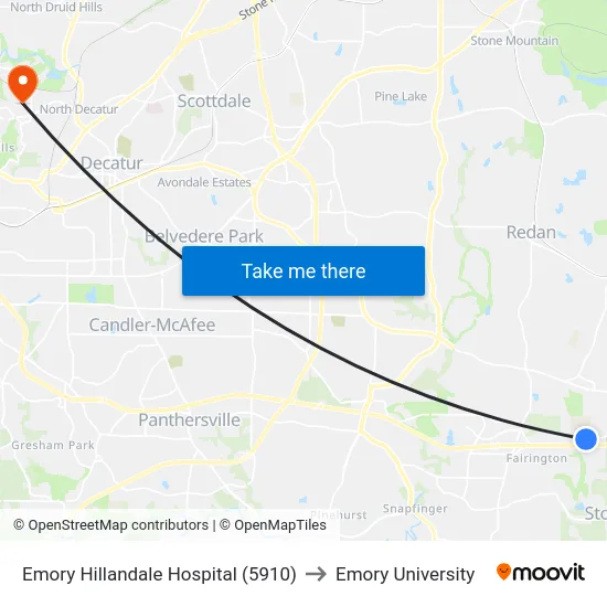 Emory Hillandale Hospital (5910) to Emory University map