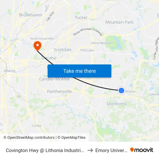 Covington Hwy @ Lithonia Industrial Blvd to Emory University map