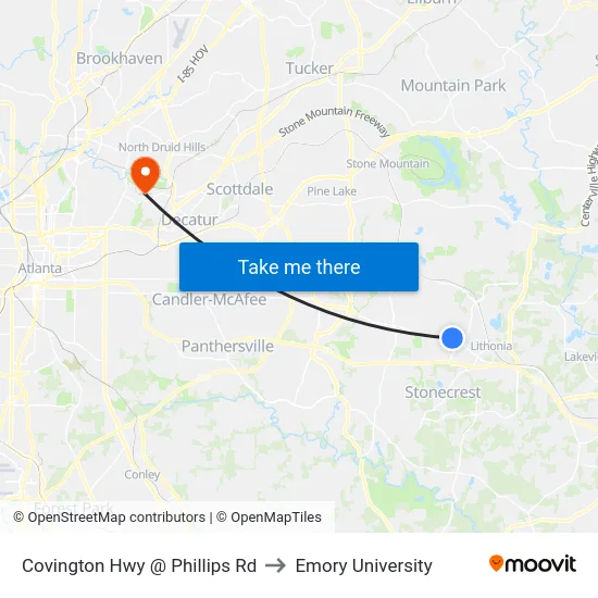 Covington Hwy @ Phillips Rd to Emory University map