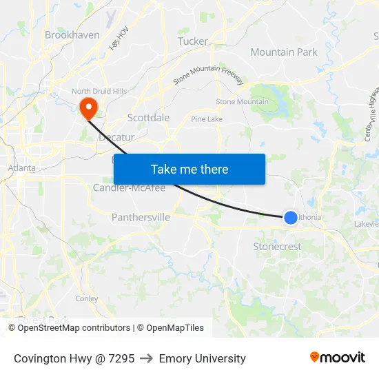 Covington Hwy @ 7295 to Emory University map