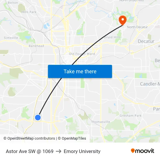 Astor Ave SW @ 1069 to Emory University map
