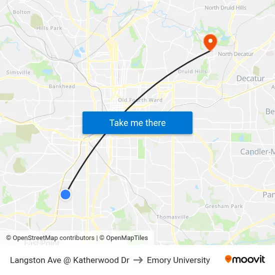 Langston Ave @ Katherwood Dr to Emory University map