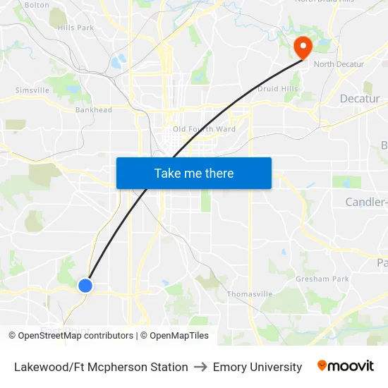 Lakewood/Ft Mcpherson Station to Emory University map