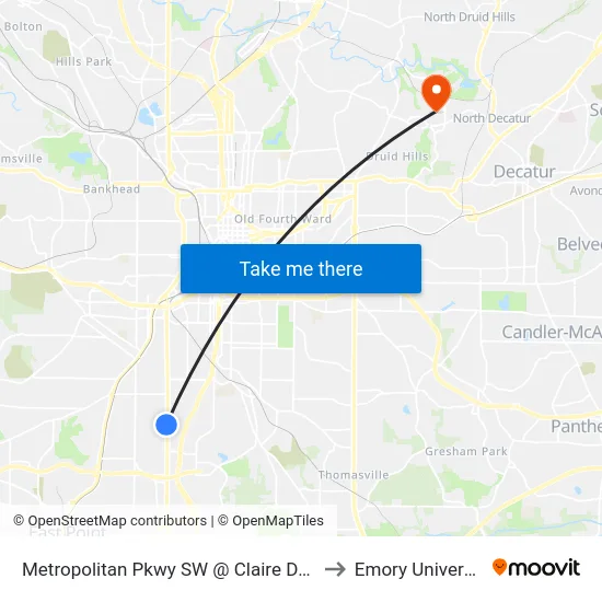 Metropolitan Pkwy SW @ Claire Dr SW to Emory University map
