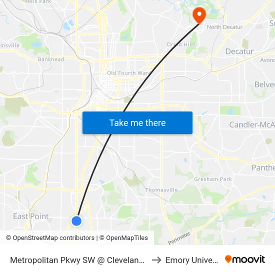 Metropolitan Pkwy SW @ Cleveland Ave S to Emory University map
