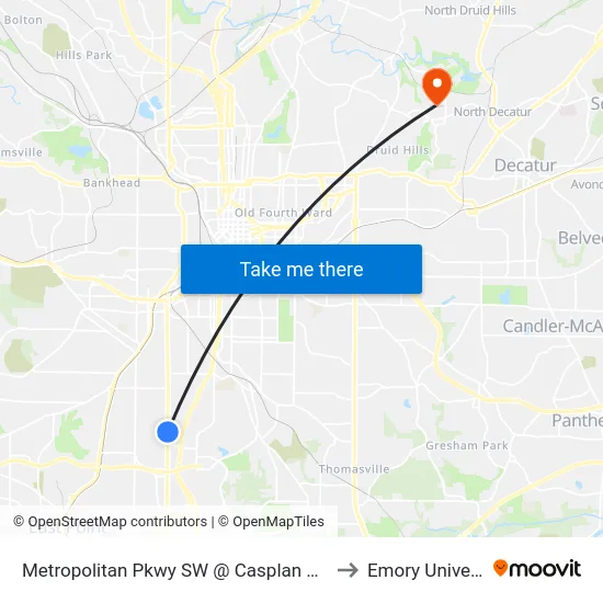 Metropolitan Pkwy SW @ Casplan St SW (S) to Emory University map