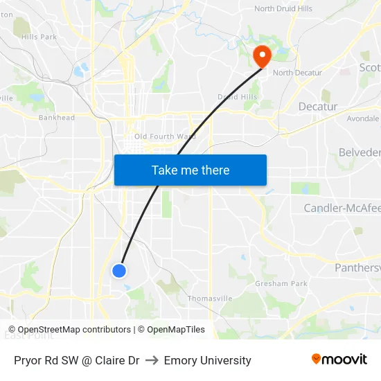 Pryor Rd SW @ Claire Dr to Emory University map