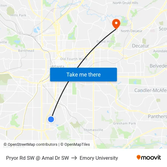 Pryor Rd SW @ Amal Dr SW to Emory University map