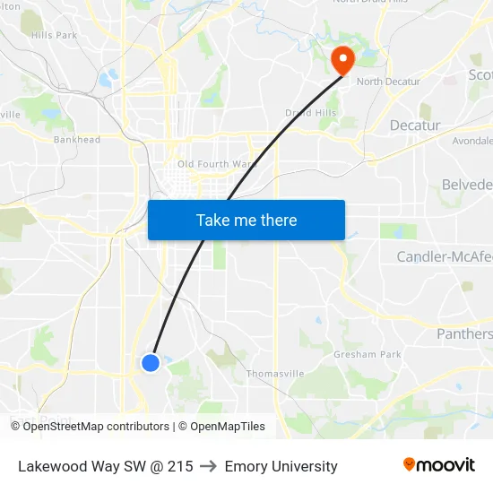 Lakewood Way SW @ 215 to Emory University map