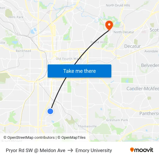 Pryor Rd SW @ Meldon Ave to Emory University map