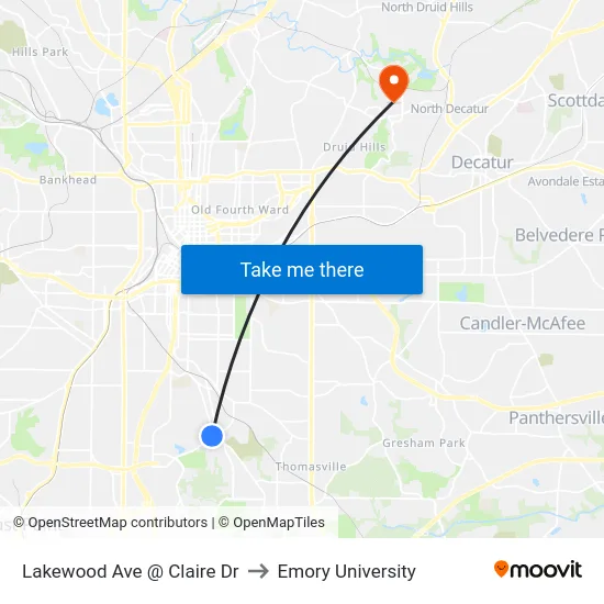 Lakewood Ave @ Claire Dr to Emory University map