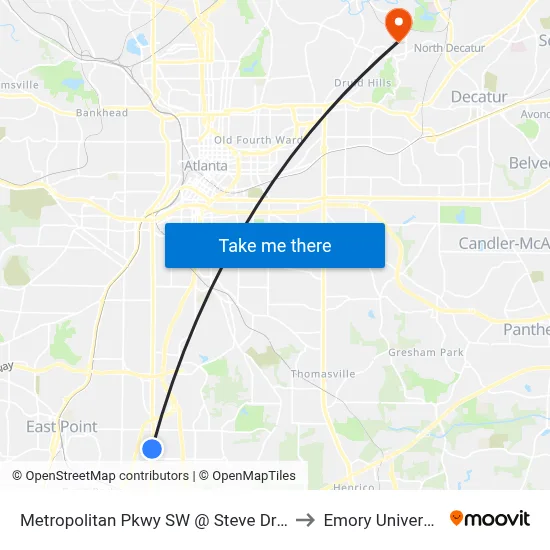 Metropolitan Pkwy SW @ Steve Dr SW to Emory University map