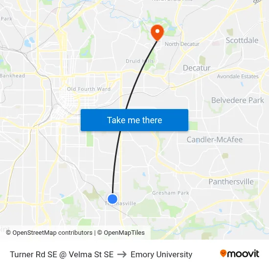 Turner Rd SE @ Velma St SE to Emory University map