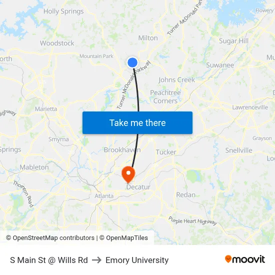S Main St @ Wills Rd to Emory University map