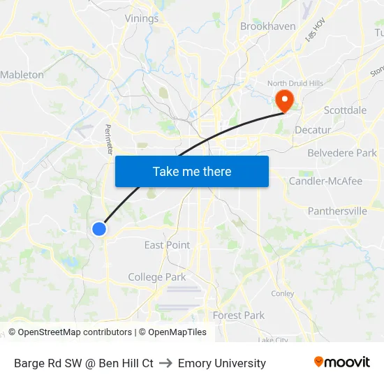 Barge Rd SW @ Ben Hill Ct to Emory University map