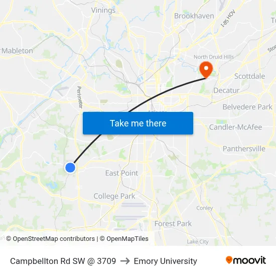 Campbellton Rd SW @ 3709 to Emory University map