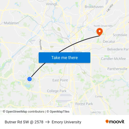 Butner Rd SW @ 2578 to Emory University map