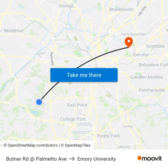 Butner Rd @ Palmetto Ave to Emory University map