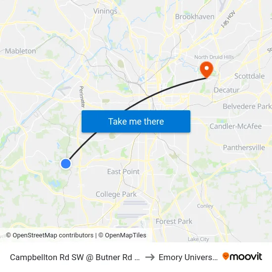 Campbellton Rd SW @ Butner Rd SW to Emory University map