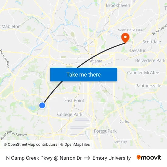 N Camp Creek Pkwy @ Narron Dr to Emory University map