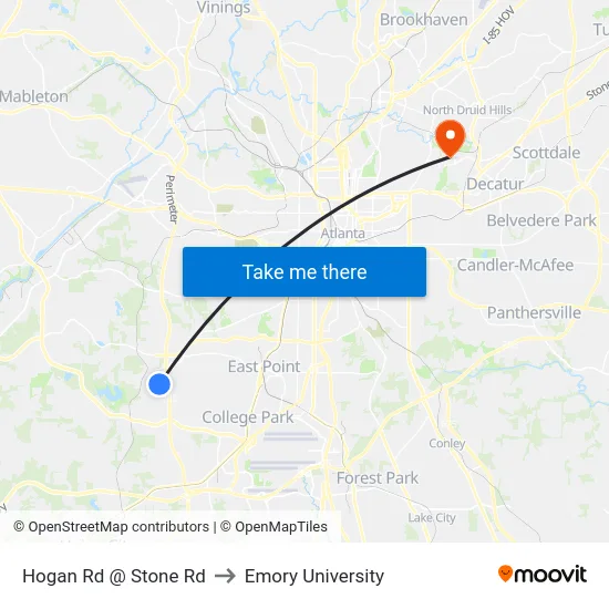 Hogan Rd @ Stone Rd to Emory University map