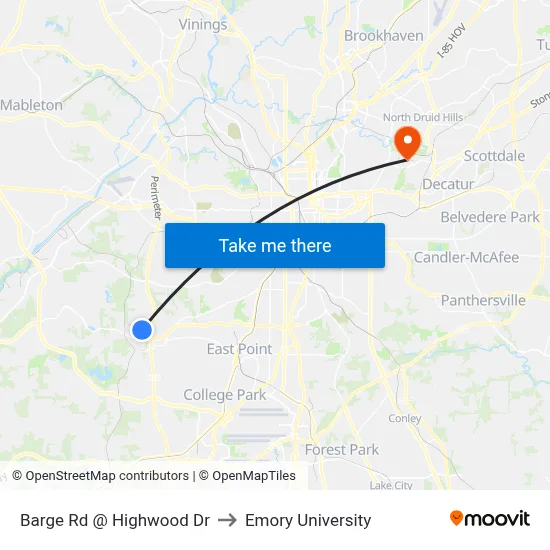 Barge Rd @ Highwood Dr to Emory University map