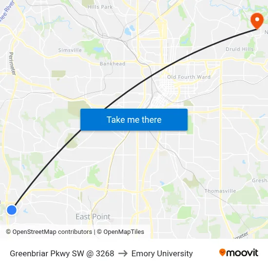 Greenbriar Pkwy SW @ 3268 to Emory University map