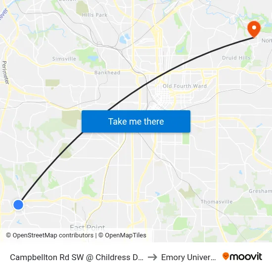 Campbellton Rd SW @ Childress Dr SW to Emory University map