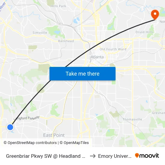 Greenbriar Pkwy SW @ Headland Dr SW to Emory University map