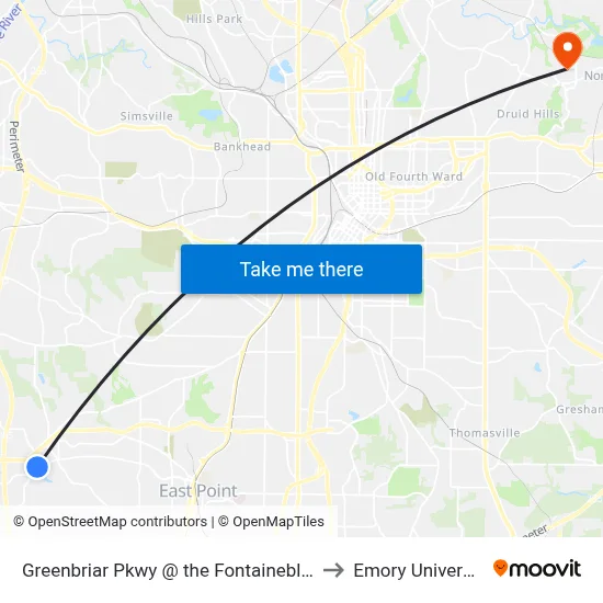 Greenbriar Pkwy @ the Fontainebleau to Emory University map