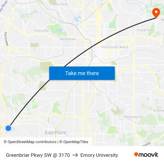 Greenbriar Pkwy SW @ 3170 to Emory University map