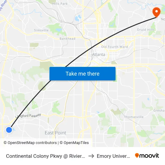 Continental Colony Pkwy @ Riviera Dr to Emory University map