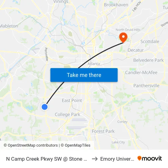 N Camp Creek Pkwy SW @ Stone Rd SW to Emory University map