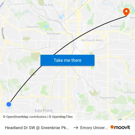 Headland Dr SW @ Greenbriar Pkwy SW to Emory University map
