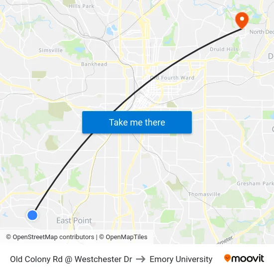 Old Colony Rd @ Westchester Dr to Emory University map