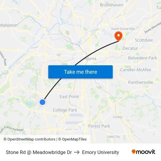 Stone Rd @ Meadowbridge Dr to Emory University map
