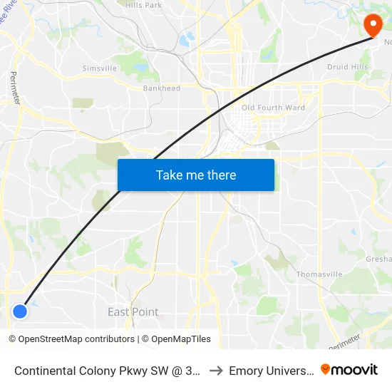 Continental Colony Pkwy SW @ 3030 to Emory University map