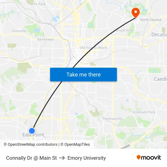 Connally Dr @ Main St to Emory University map