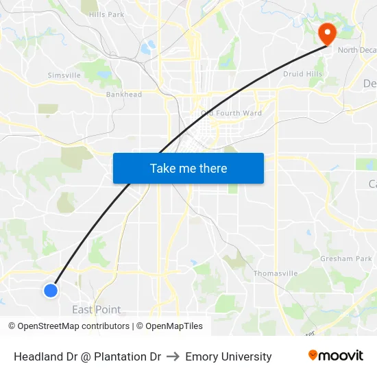 Headland Dr @ Plantation Dr to Emory University map