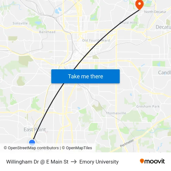 Willingham Dr @ E Main St to Emory University map