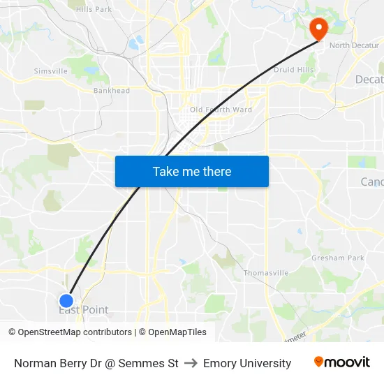 Norman Berry Dr @ Semmes St to Emory University map