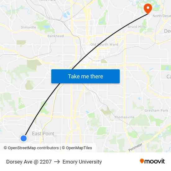 Dorsey Ave @ 2207 to Emory University map